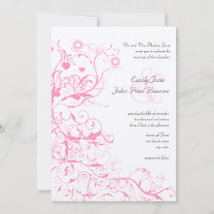 Oiseaux roses et tourbillons Invitations de mariag