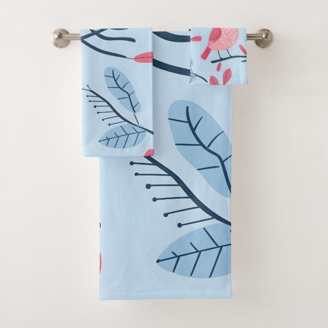 Oiseaux roses mignons sur bleu clair (En situation)