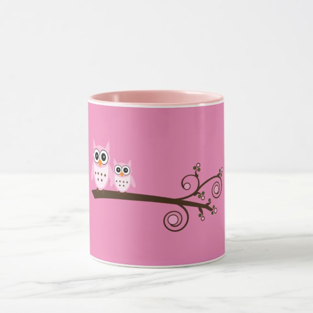 Oiseaux roses Thème Chouette Mug (Centre)