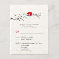 Oiseaux Silhouettes Mariage Cartes RSVP - Rouge -