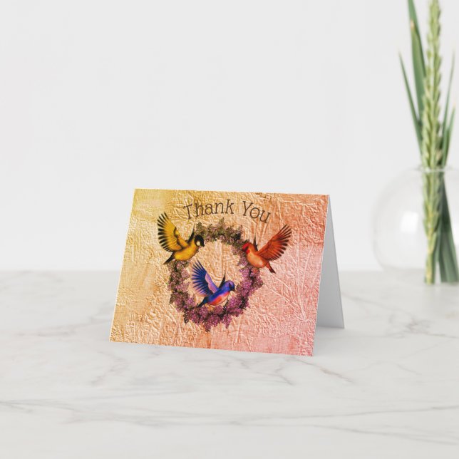 Oiseaux Sur Carte de remerciements De Courbe Fleur (Devant)