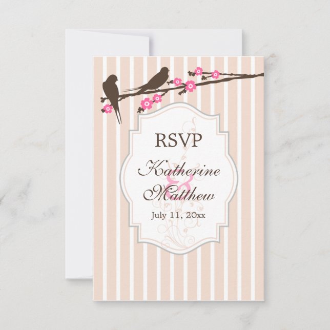 Oiseaux sur Fleur Cartes de réponse Sakura RSVP (Devant)