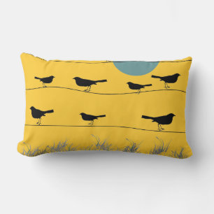 Oiseaux Sur Un Fil Coussin Jaune