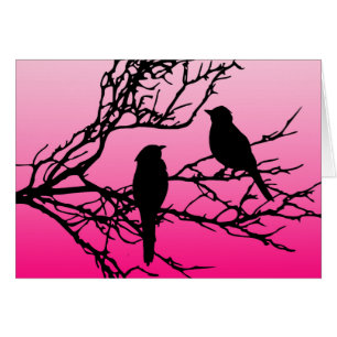 Oiseaux sur une branche, Noir contre Aube Rose