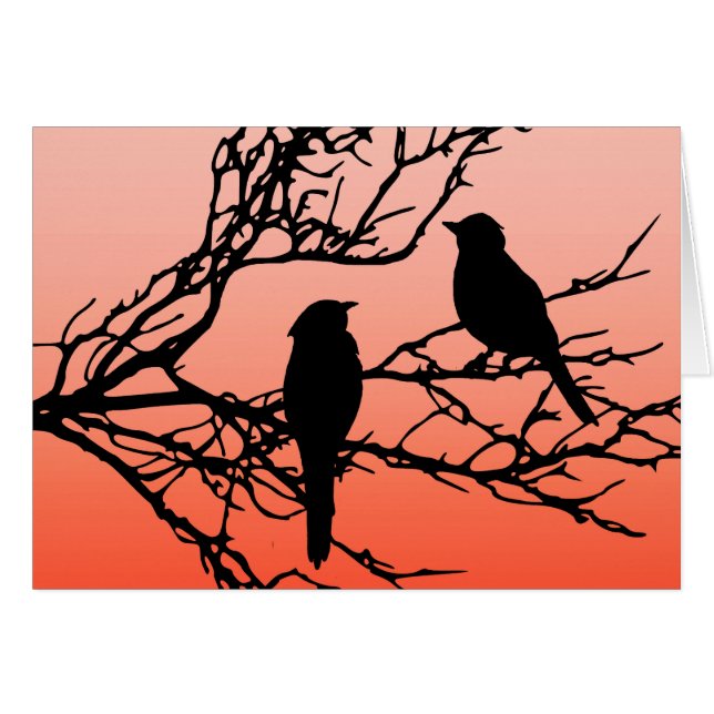 Oiseaux sur une branche, Noir contre le coucher du (Devant Horizontal)