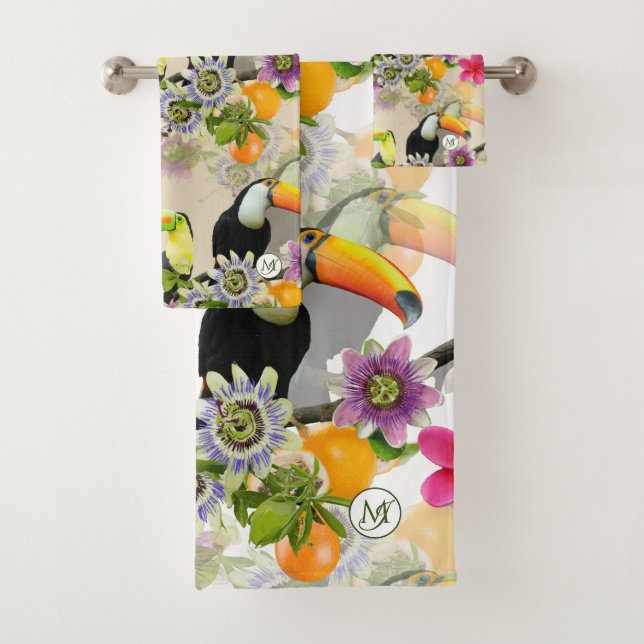 Oiseaux Toucans, Fleurs de Passion, Plumeria Tropi (En situation)