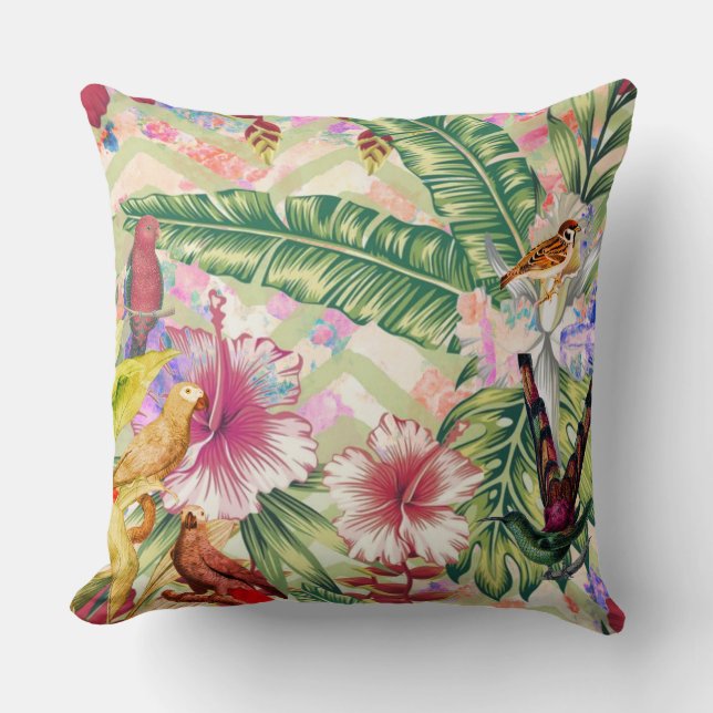 Oiseaux tropicaux et oreiller à lancer Arrière - p (Recto)