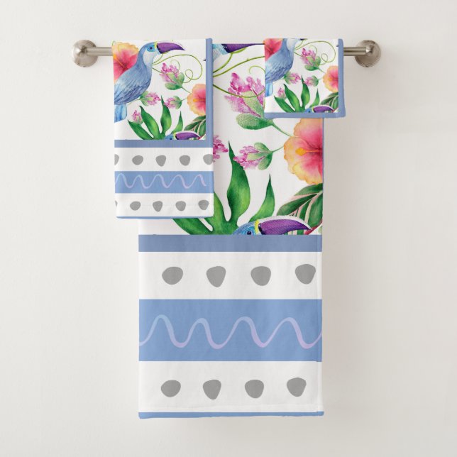 Oiseaux tropicaux & Fleurs tons bleus contemporain (En situation)