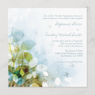 Oiseaux verts bleus faire-part de mariage