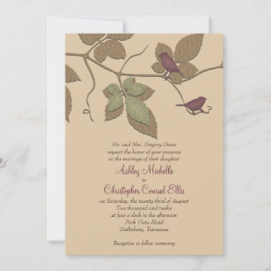 Oiseaux verts pourpres Invitation Mariage de autom