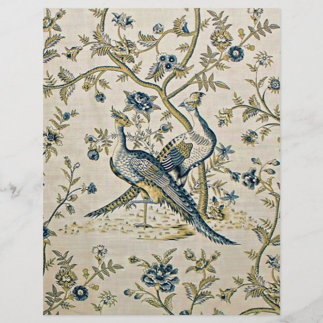 Oiseaux vintage bleus et dorés (Devant)