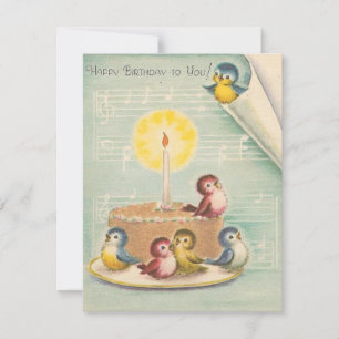 Oiseaux vintages Rétro Sur Carte Gâteau D'Annivers