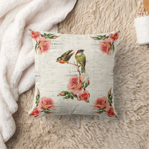 Oiseaux vintages Rose Oreillers à lancer français