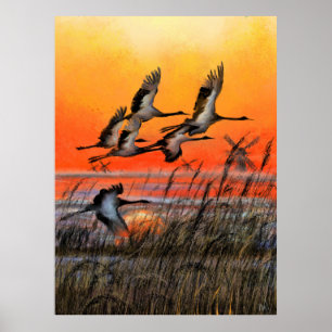 Oiseaux Volant Sunset Poster Imprimer - Peinture A