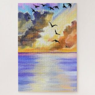 Oiseaux volants sur la mer Sunset Puzzle - Peintur