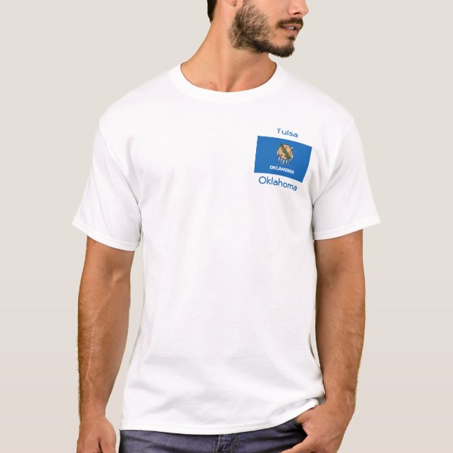 Oklahoma Drapeau Carte Ville T-Shirt (Devant)