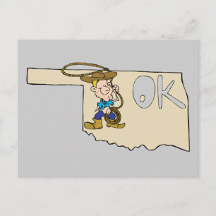 Oklahoma OK Carte & Cowboy Cartoon Art Moto