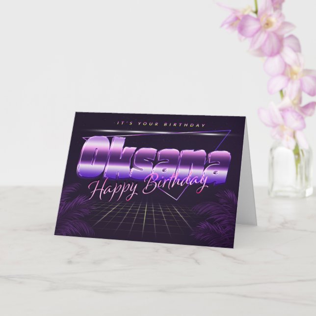 Oksana Nom Prénom carte rétro lilas pour l'anniver (Orchidée)