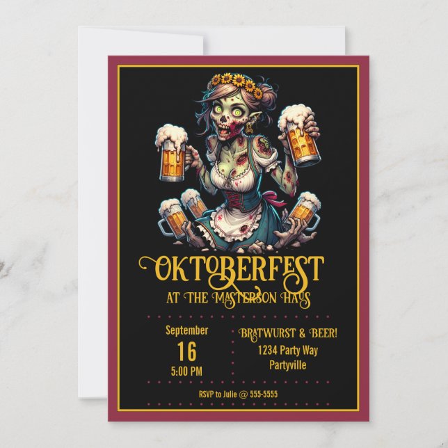 Oktoberfest Zombie Barmaid Invitation (Devant)