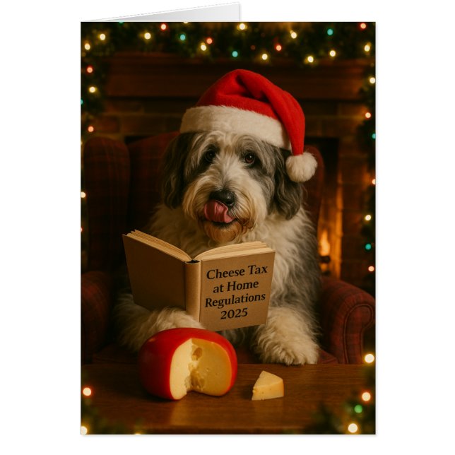 Old English Sheepdog 'Cheese Tax' Christmas card (Devant)