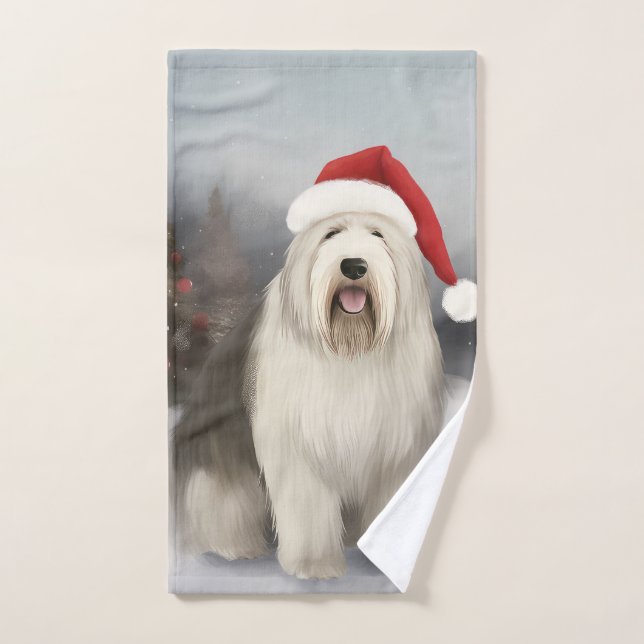 Old English Sheepdog en Noël de neige (Serviette à main)