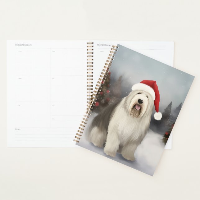 Old English Sheepdog en Noël de neige (Devant avec enveloppe)