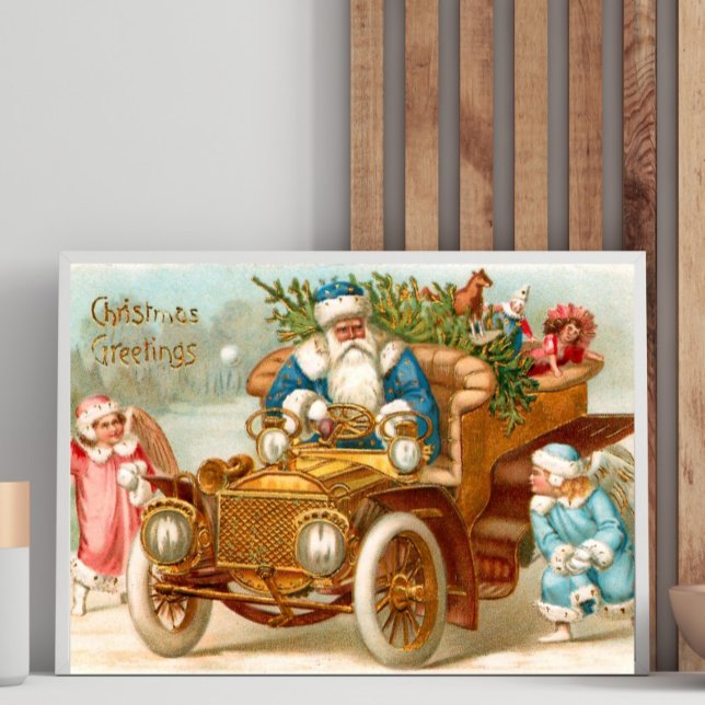 Old-Fashioned Santa Sleigh & Angels Holiday Poster (Créateur téléchargé)