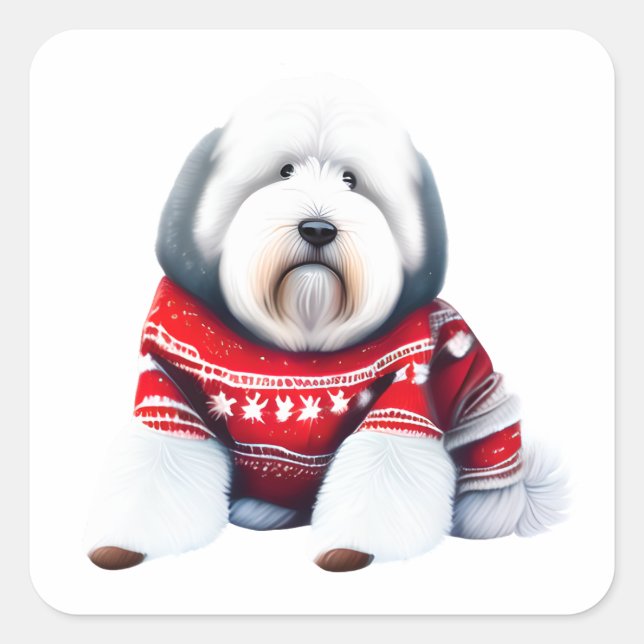 Old French Sheepdog dans Sticker Sweater de Noël (Devant)