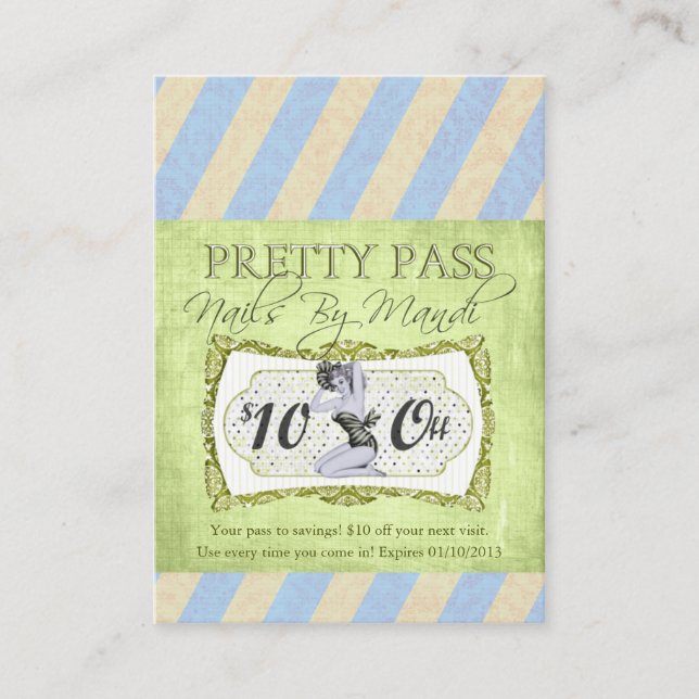 Old Hollywood $10 Blue Pretty Pass Cartes de visit (Devant)