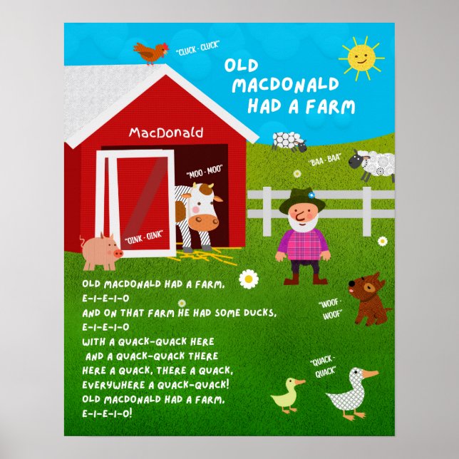 Old MacDonald Nursery Rhyme Classroom Poster (Devant)