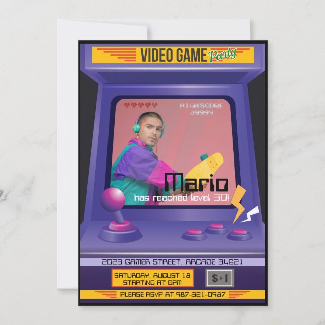 Old School Arcade Videogame Invitation (Devant)