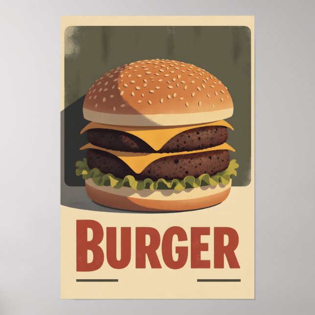 Old-School Burger Poster – Retro Food Wall Art (Devant)
