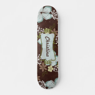 Old School Skateboard Hawaiian Blue Flowers