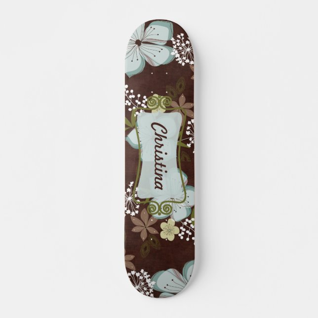 Old School Skateboard Hawaiian Blue Flowers (Devant)