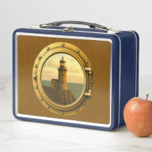 Old Stone Lighthouse Brown Métal Lunchbox