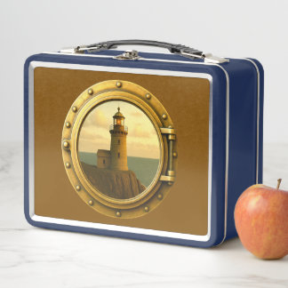 Old Stone Lighthouse Brown Métal Lunchbox