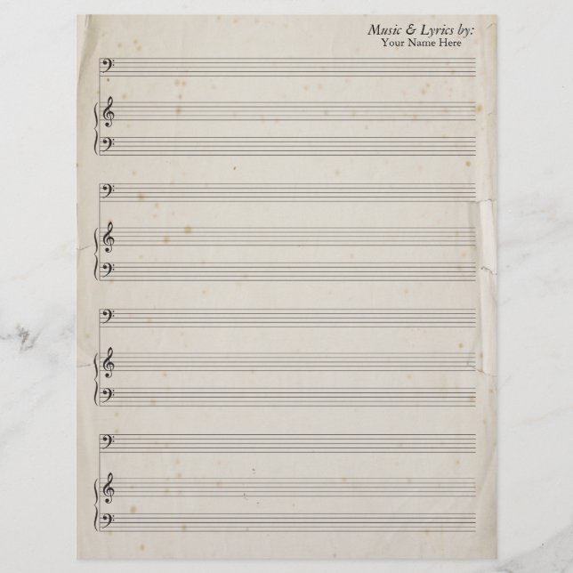 Old Torn Edges Blond Sheet Musique Bass Clef (Devant)
