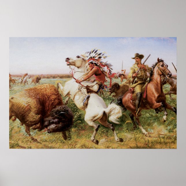 Old West Buffalo Hunt 1885 Art Imprimer Poster (Devant)