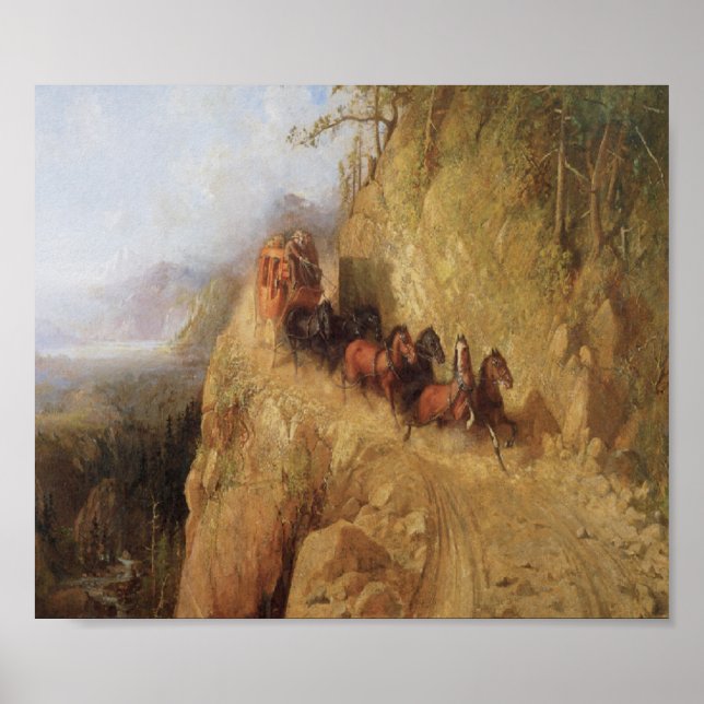 Old West Stagecoach Chevaux Poster d'Art Vintage (Devant)
