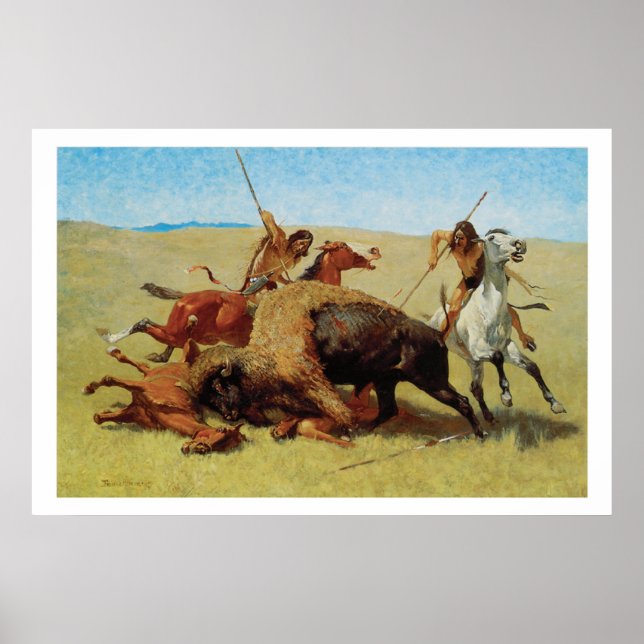 Old West The Buffalo Hunt Art Print Poster (Devant)