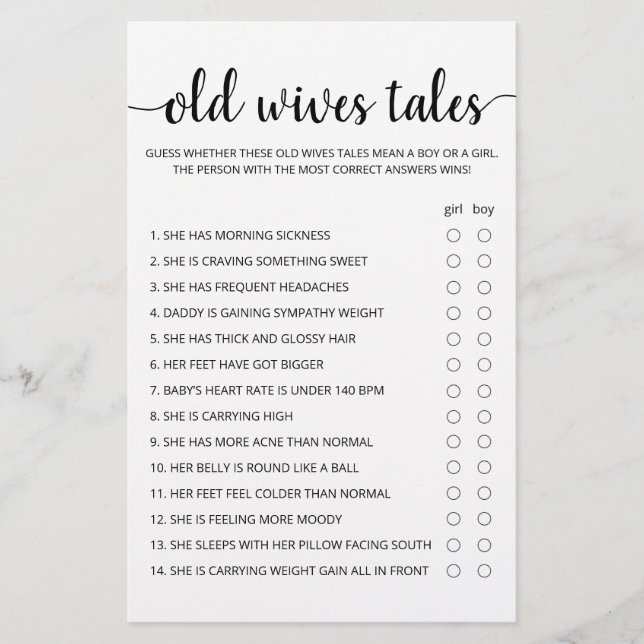 Old Wives Tales Jeu Baby shower partie (Devant)