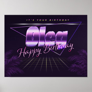 Oleg Nom Vorname lila retro Poster Geburtstag