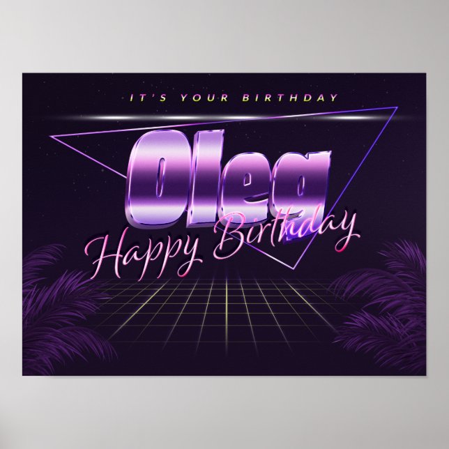 Oleg Nom Vorname lila retro Poster Geburtstag (Devant)