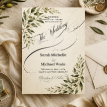 Olive and Ivory Calligraphy Wedding Invitation