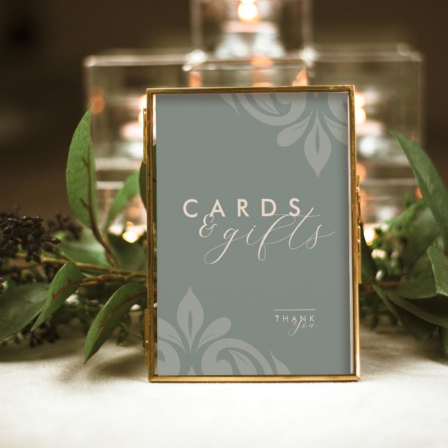 Olive Elegant Script Damask Cartes & Cadeau (Créateur téléchargé)