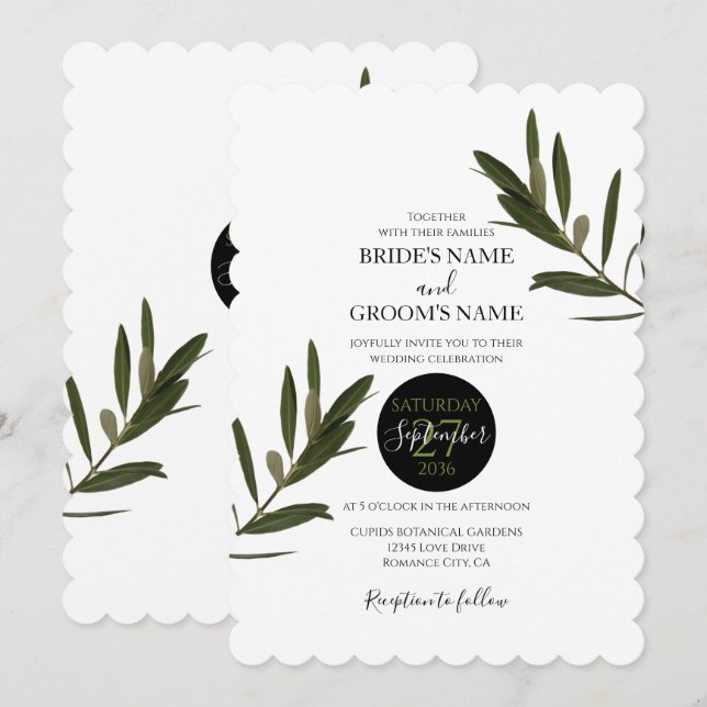 Olive Feuille Verdure Mariage Invitations (Devant / Derrière)
