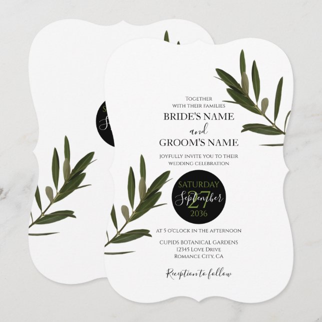 Olive Feuille Verdure Mariage Invitations (Devant / Derrière)