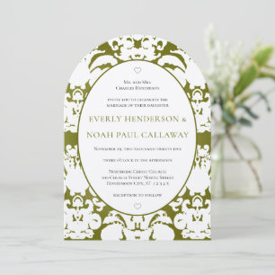 Olive foncé Damask Vintage Wedding Invitation