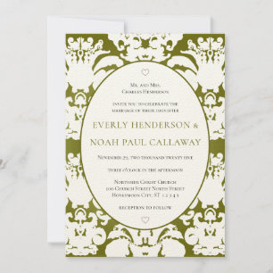 Olive foncé Damask Vintage Wedding Invitation