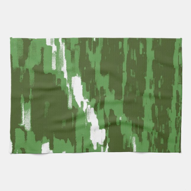 Olive Green Blanc Abstrait Art Retro Serviette de  (Horizontal)